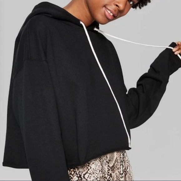 wild fable Tops - Wild Fable Cropped Black Hoodie with Drawstrings